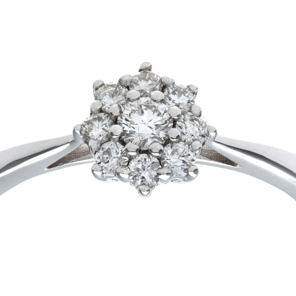 9ct White Gold 0.25 Carat Natural Diamond 7-stone Cluster Ring