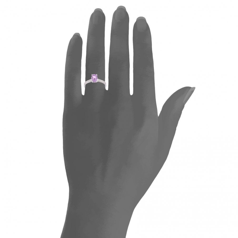 9ct White Gold Women Oval Amethyst and 0.05ct Diamond Engagement Ring