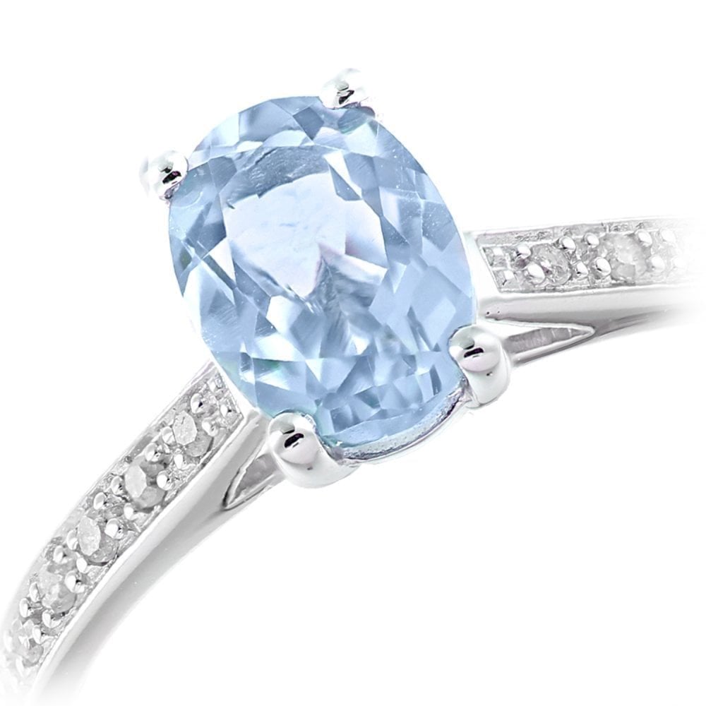 9ct Yellow Gold Carat Sky Blue Topaz and Diamond Oval Engagement Ring