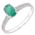 9ct White Gold 0.79ct Oval Emerald and Diamond Shoulders Ring