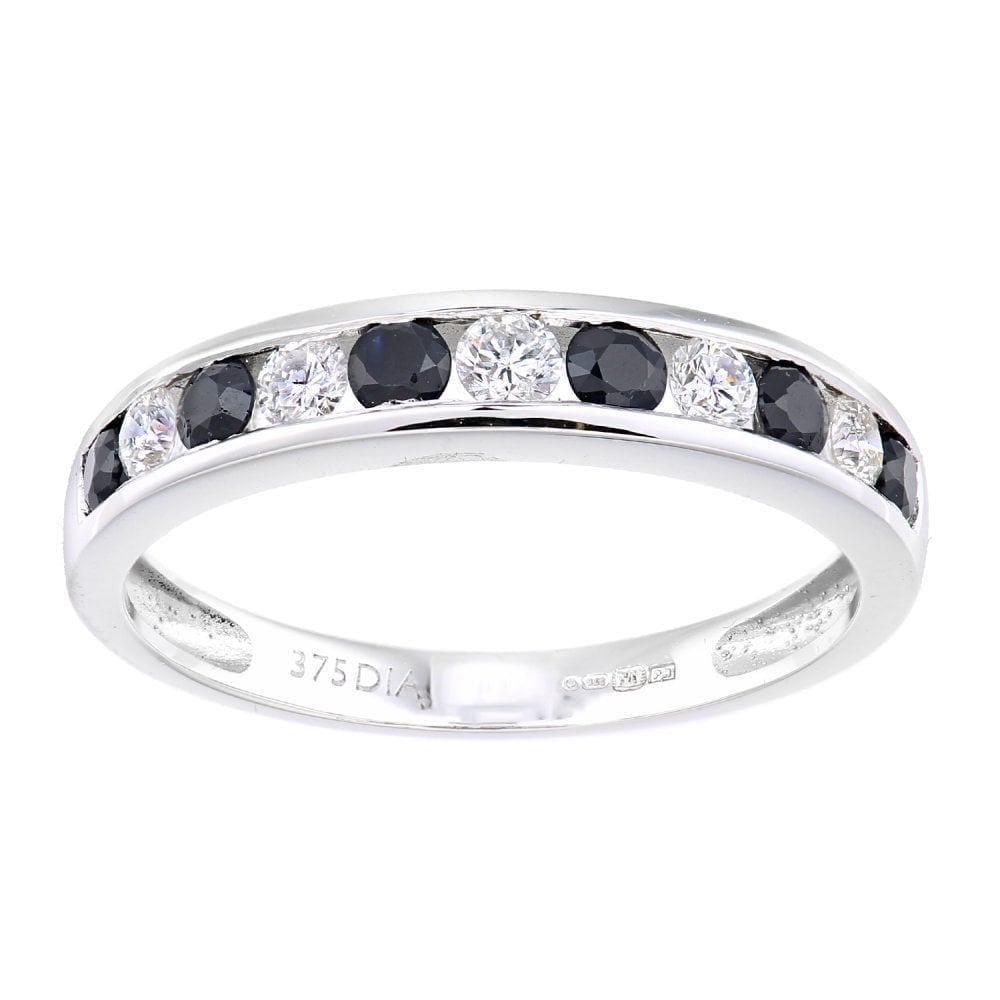 Black Sapphire and Diamond Half Eternity Ring 9ct White Gold | Prime Jewellery