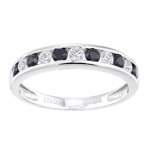 Black Sapphire and Diamond Half Eternity Ring 9ct White Gold | Prime Jewellery