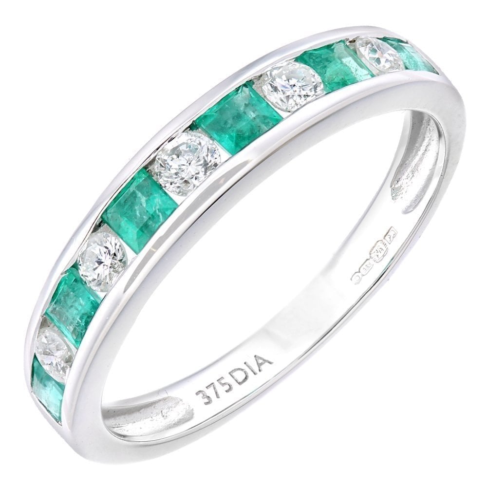 Square Emerald and Diamond Channel Ring 9ct White Gold | Prime Jewellery