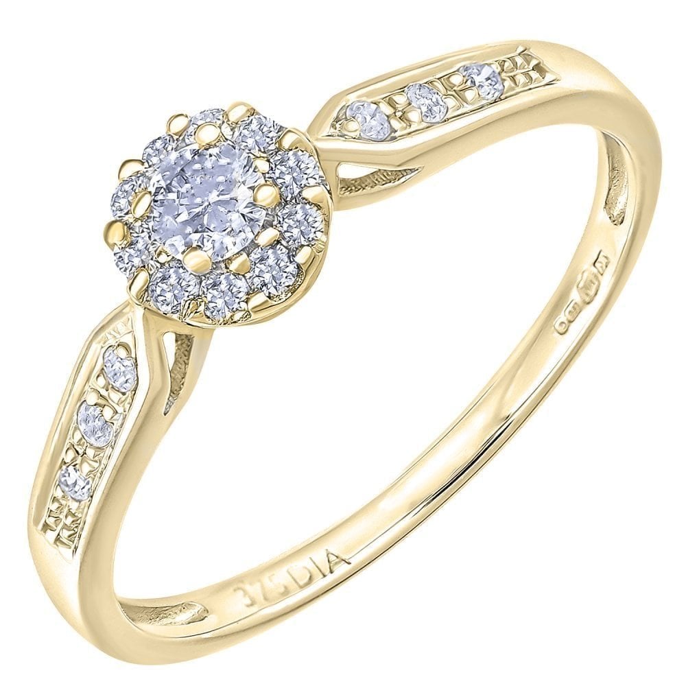 9ct Gold 0.25 Carat Natural Diamond Cluster Halo Engagement Ring