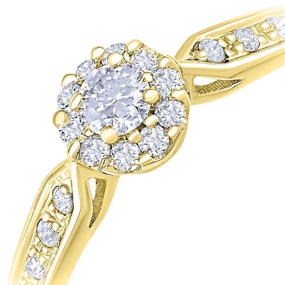 9ct Gold 0.25 Carat Natural Diamond Cluster Halo Engagement Ring