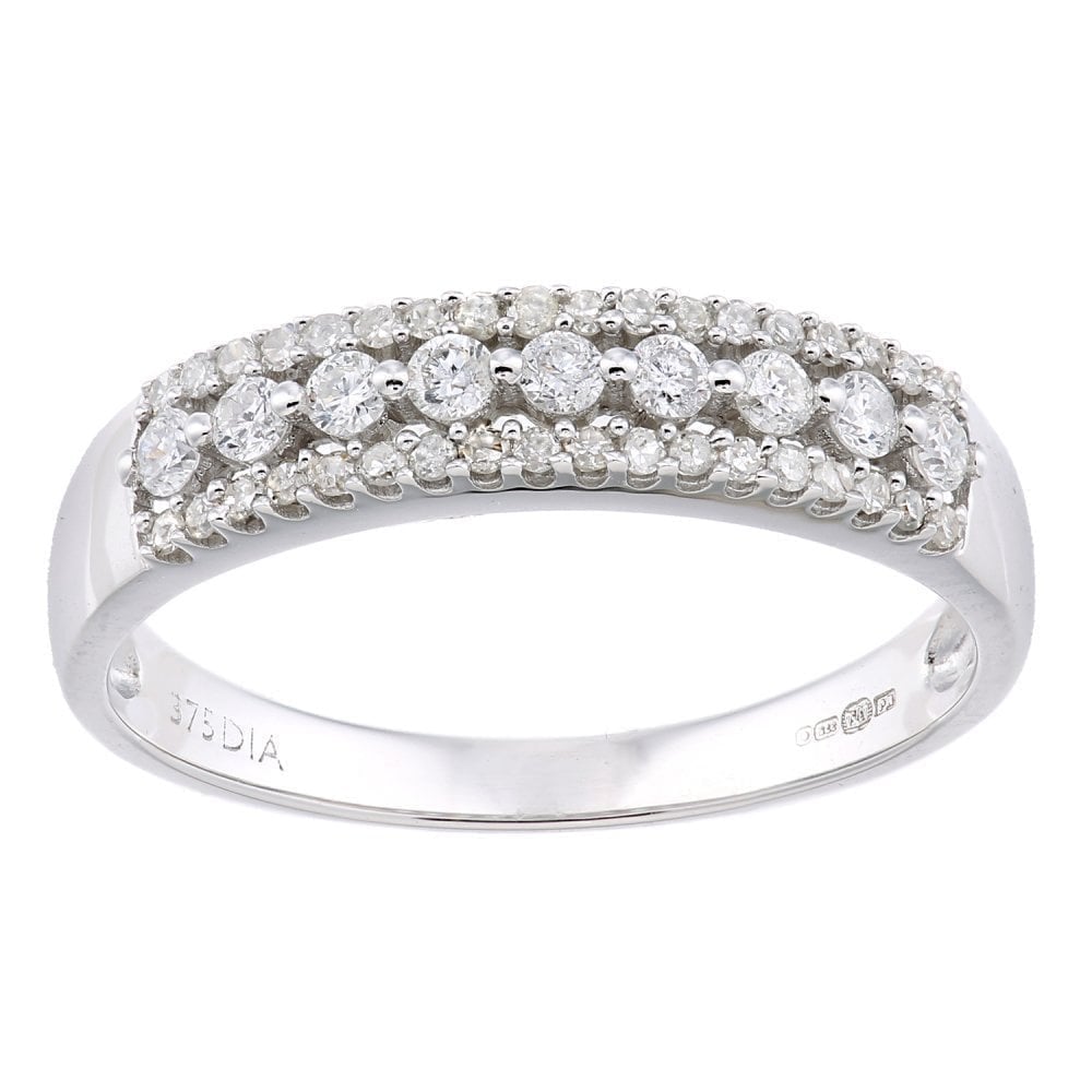 9ct White Gold 0.33 Carat Natural Diamond 3-Row Eternity Promise Ring