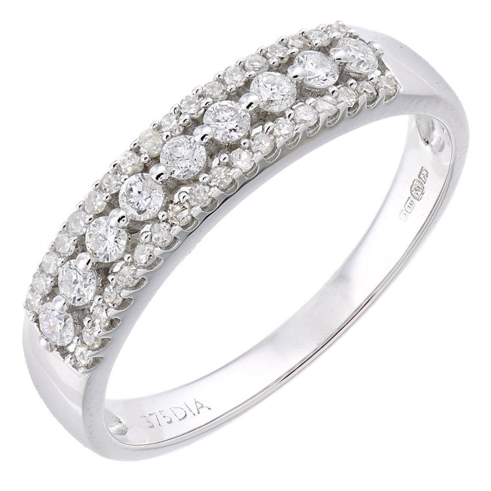 9ct White Gold 0.33 Carat Natural Diamond 3-Row Eternity Promise Ring