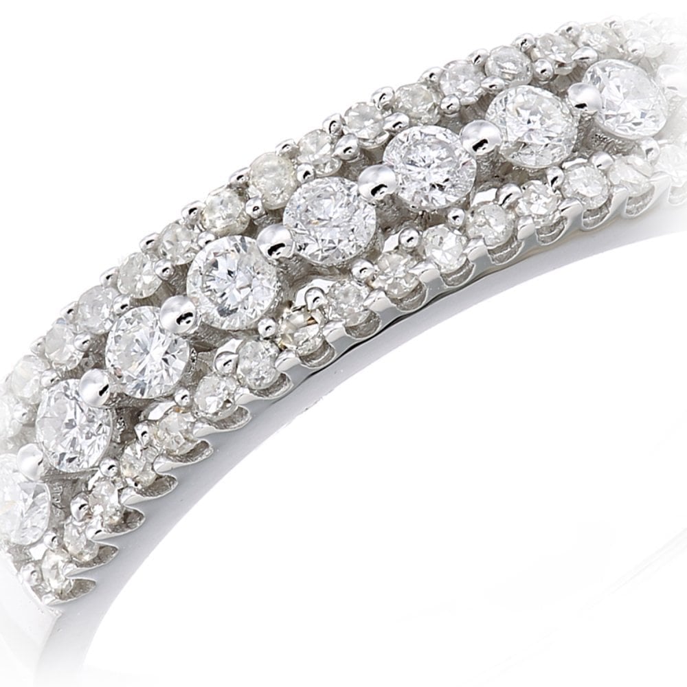 9ct White Gold 0.33 Carat Natural Diamond 3-Row Eternity Promise Ring