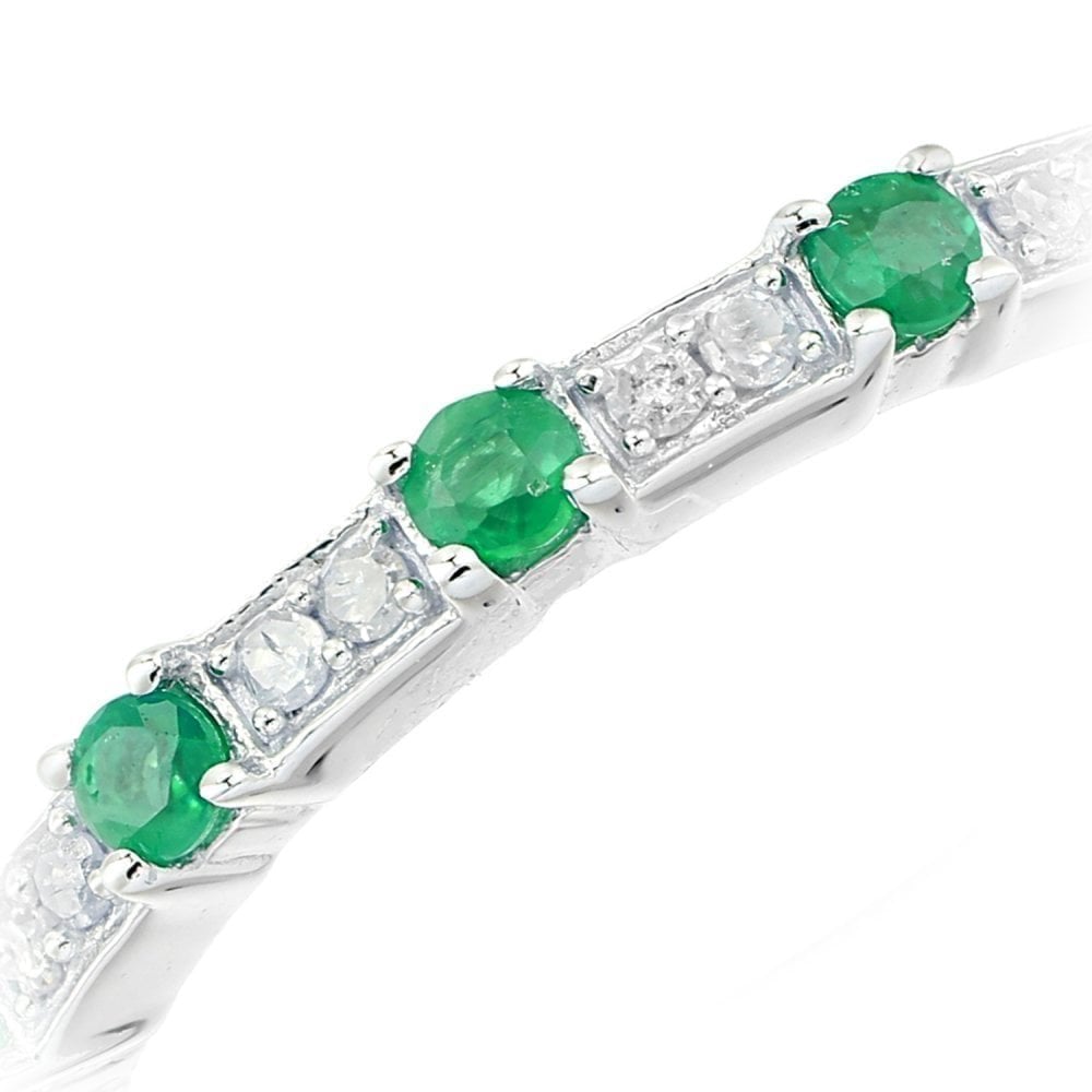 9ct White Gold Women Round Emerald and Diamond Eternity Ring
