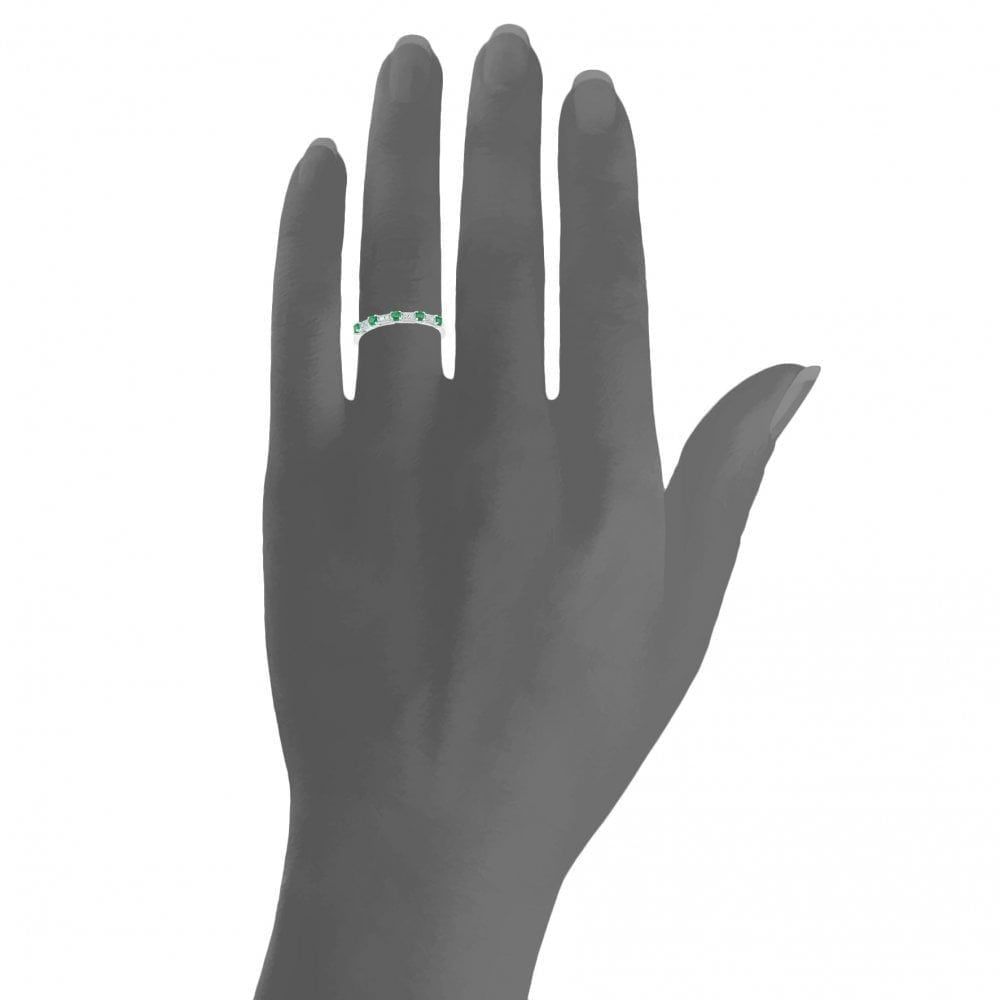 9ct White Gold Women Round Emerald and Diamond Eternity Ring