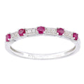 9ct White Gold Women Round Ruby and 0.05 Diamond Eternity Ring