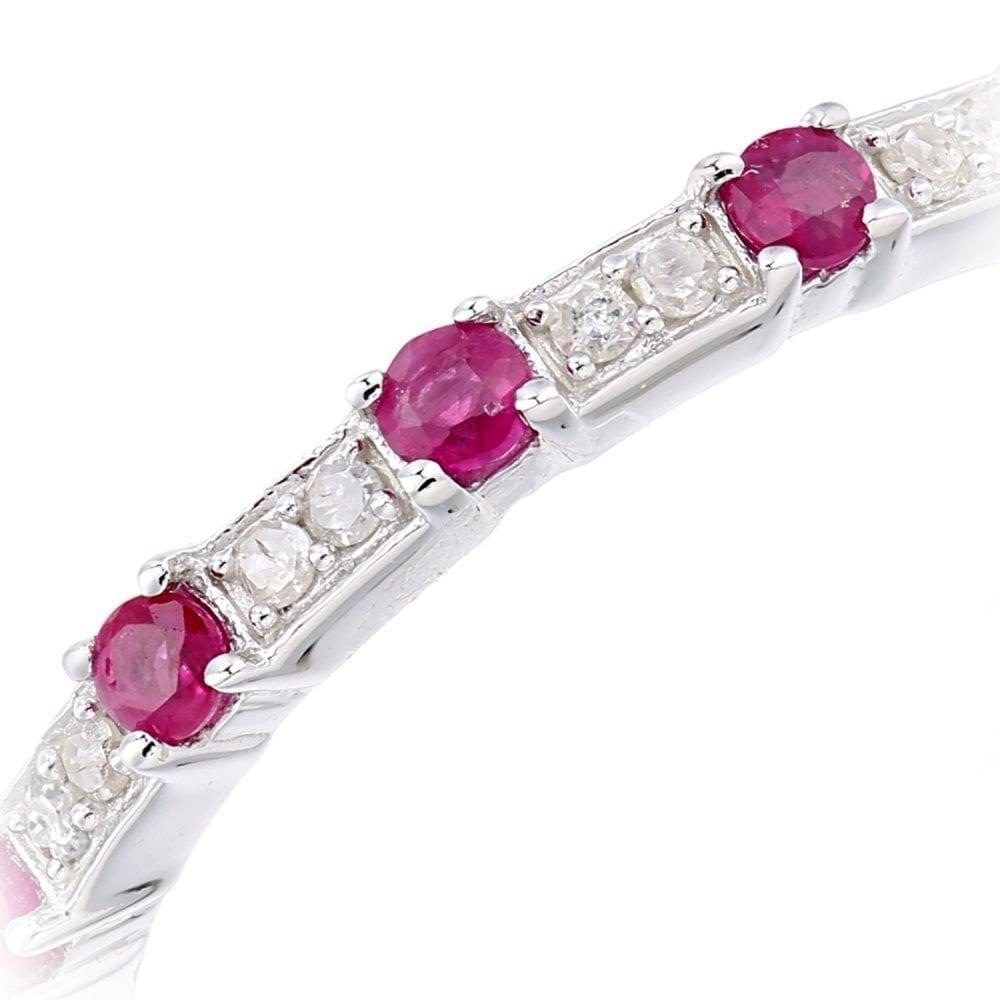 9ct White Gold Women Round Ruby and 0.05 Diamond Eternity Ring