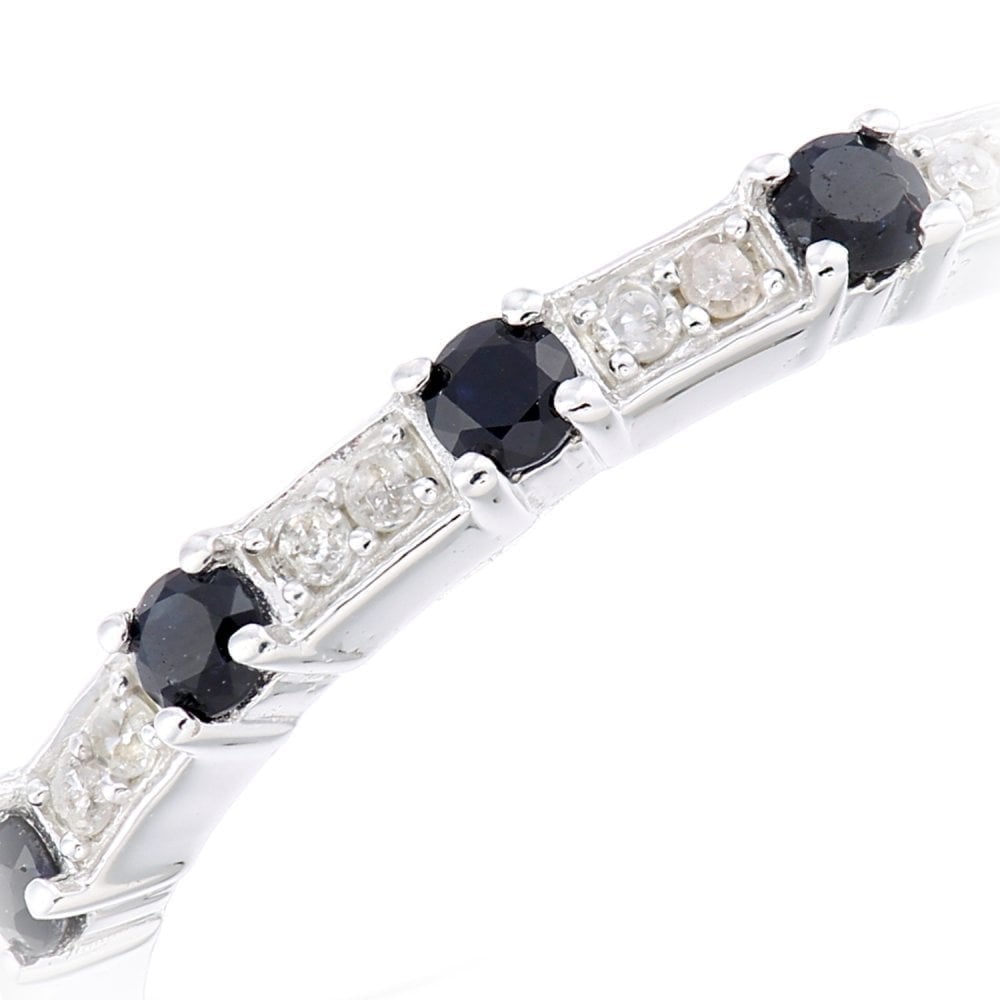 Natural Black Sapphire and Diamond Half Eternity Ring in 9ct White Gold