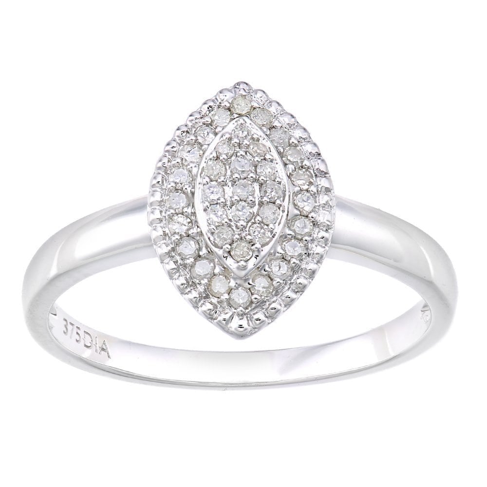 9ct White Gold 0.15 Carat Natural Diamond Cluster Marquise Ring