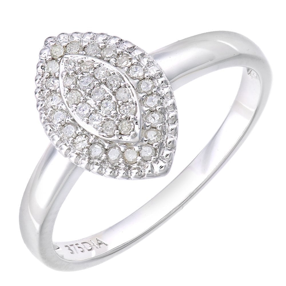 9ct White Gold 0.15 Carat Natural Diamond Cluster Marquise Ring