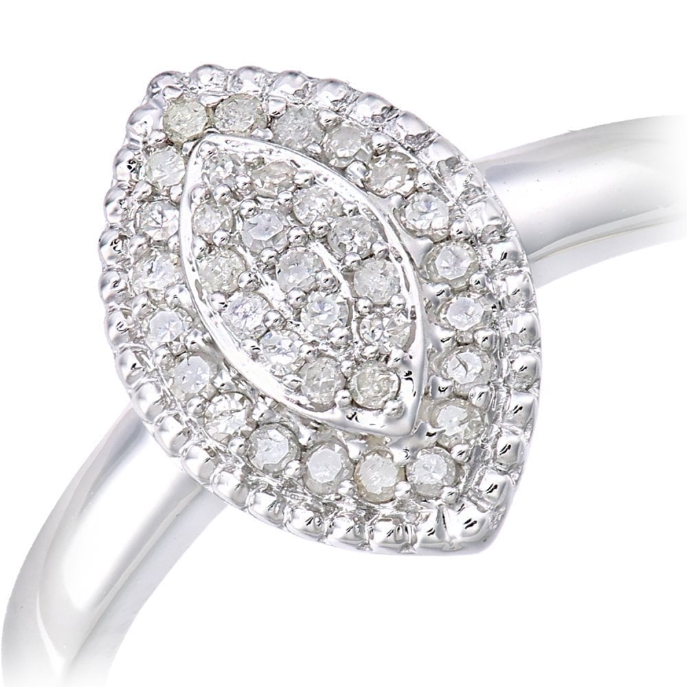 9ct White Gold 0.15 Carat Natural Diamond Cluster Marquise Ring