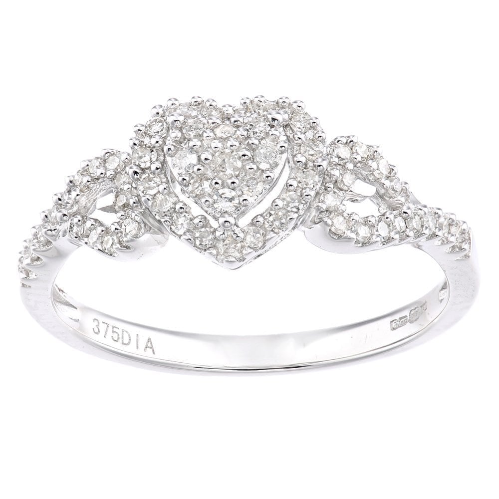 9ct White Gold 0.25 Carat Natural Diamond Hearts Ring