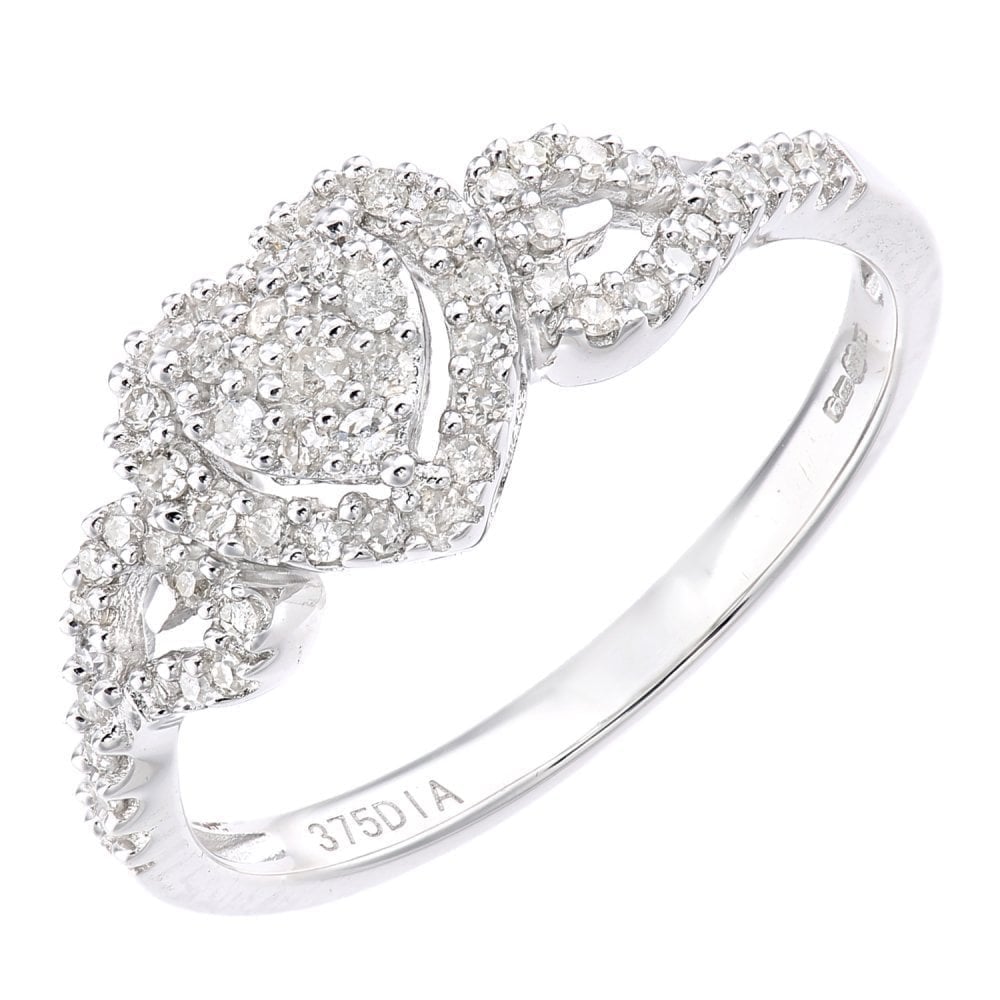 9ct White Gold 0.25 Carat Natural Diamond Hearts Ring