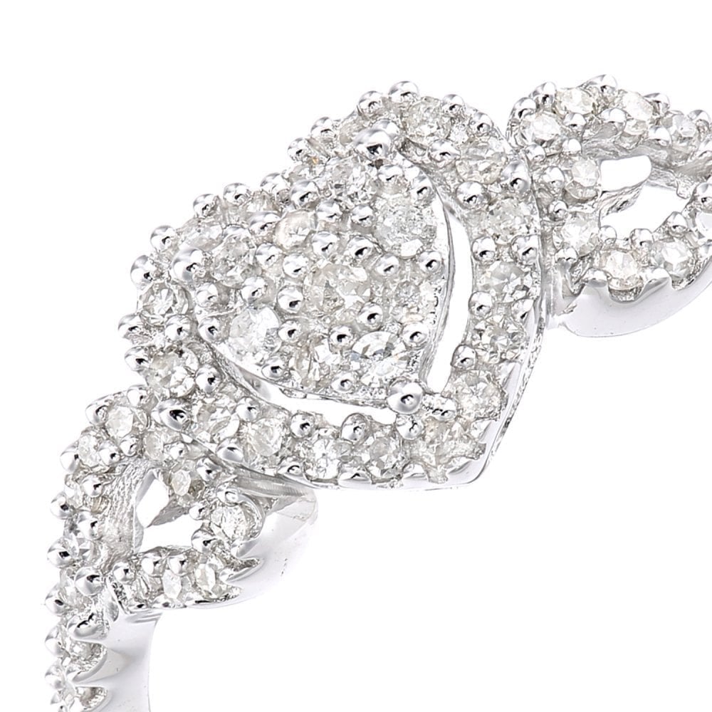 9ct White Gold 0.25 Carat Natural Diamond Hearts Ring