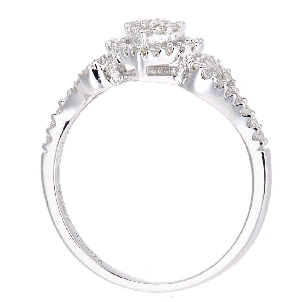 9ct White Gold 0.25 Carat Natural Diamond Hearts Ring