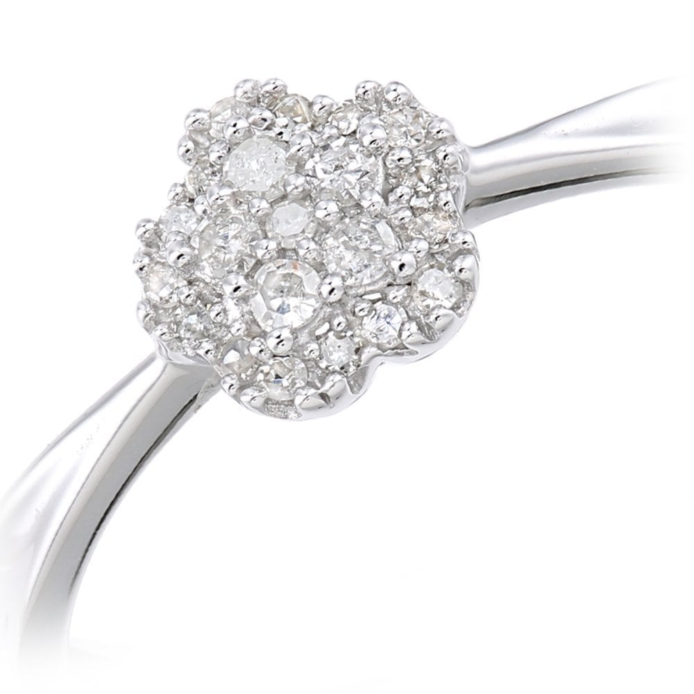 9ct White Gold 0.15 Carat Natural Diamond Cluster Flower Engagement Ring