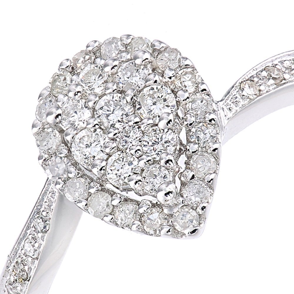 9ct White Gold 0.40 Carat Natural Diamond Cluster Teardrop Ring