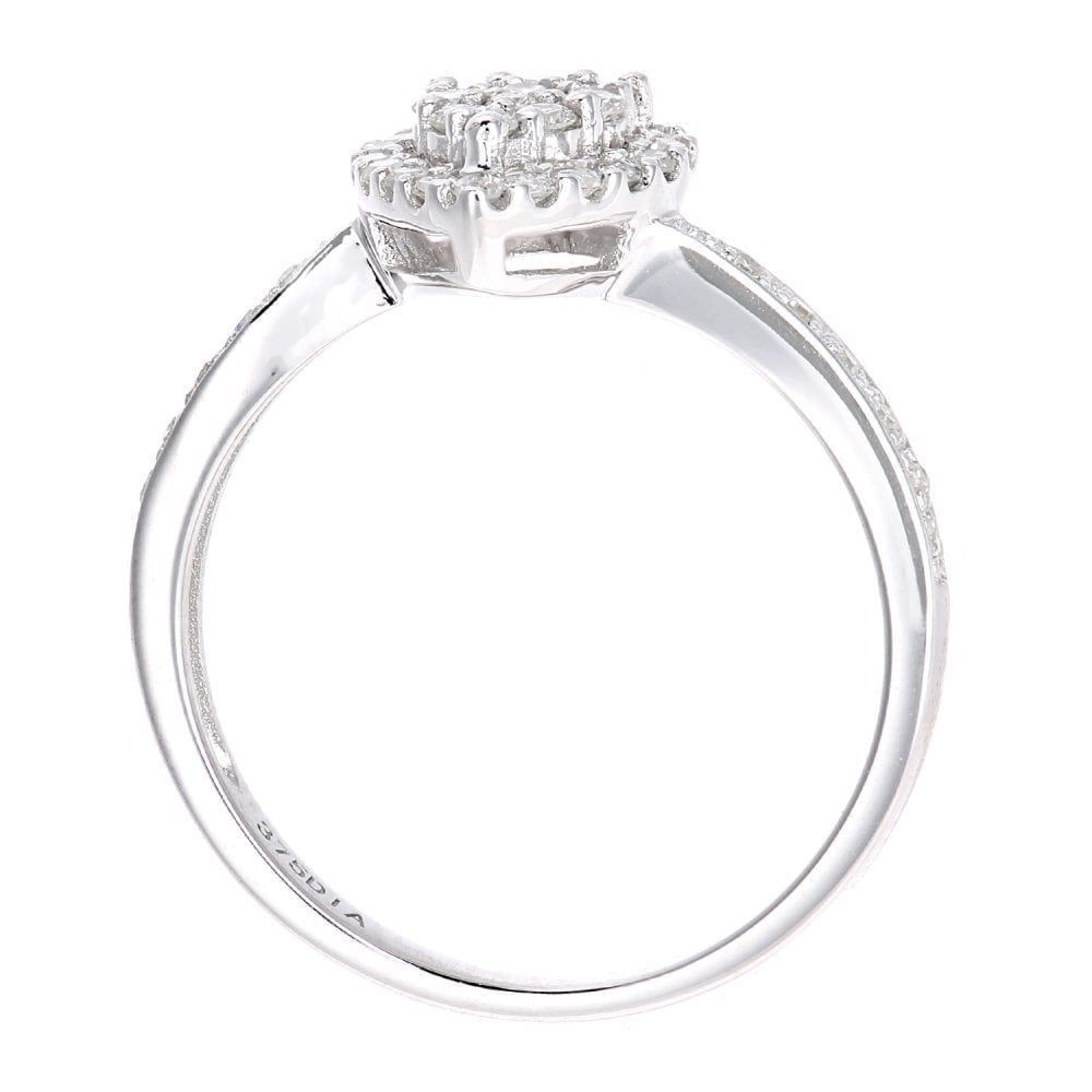 9ct White Gold 0.40 Carat Natural Diamond Cluster Teardrop Ring