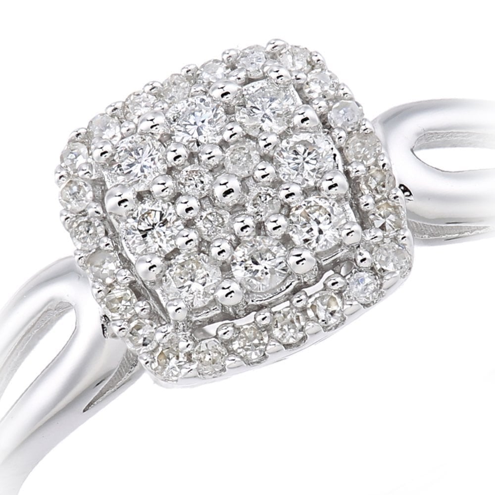 9ct White Gold 0.22 Carat Natural Diamond Cluster Cushion Ring