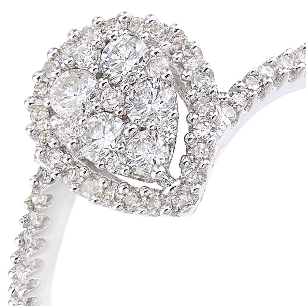 9ct White Gold 0.40 Carat Natural Diamond Cluster Pear Bypass Ring
