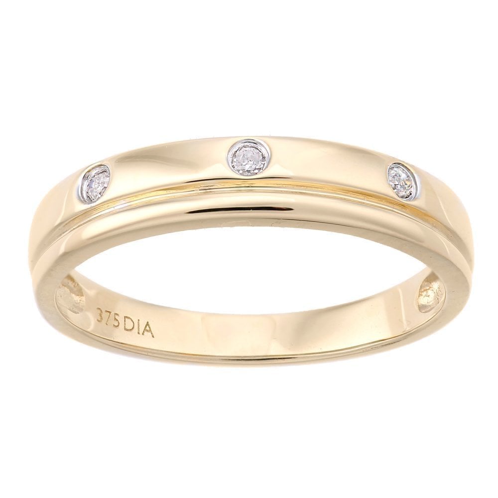 9ct Gold Natural Diamond Flush Set Wedding Band Ring