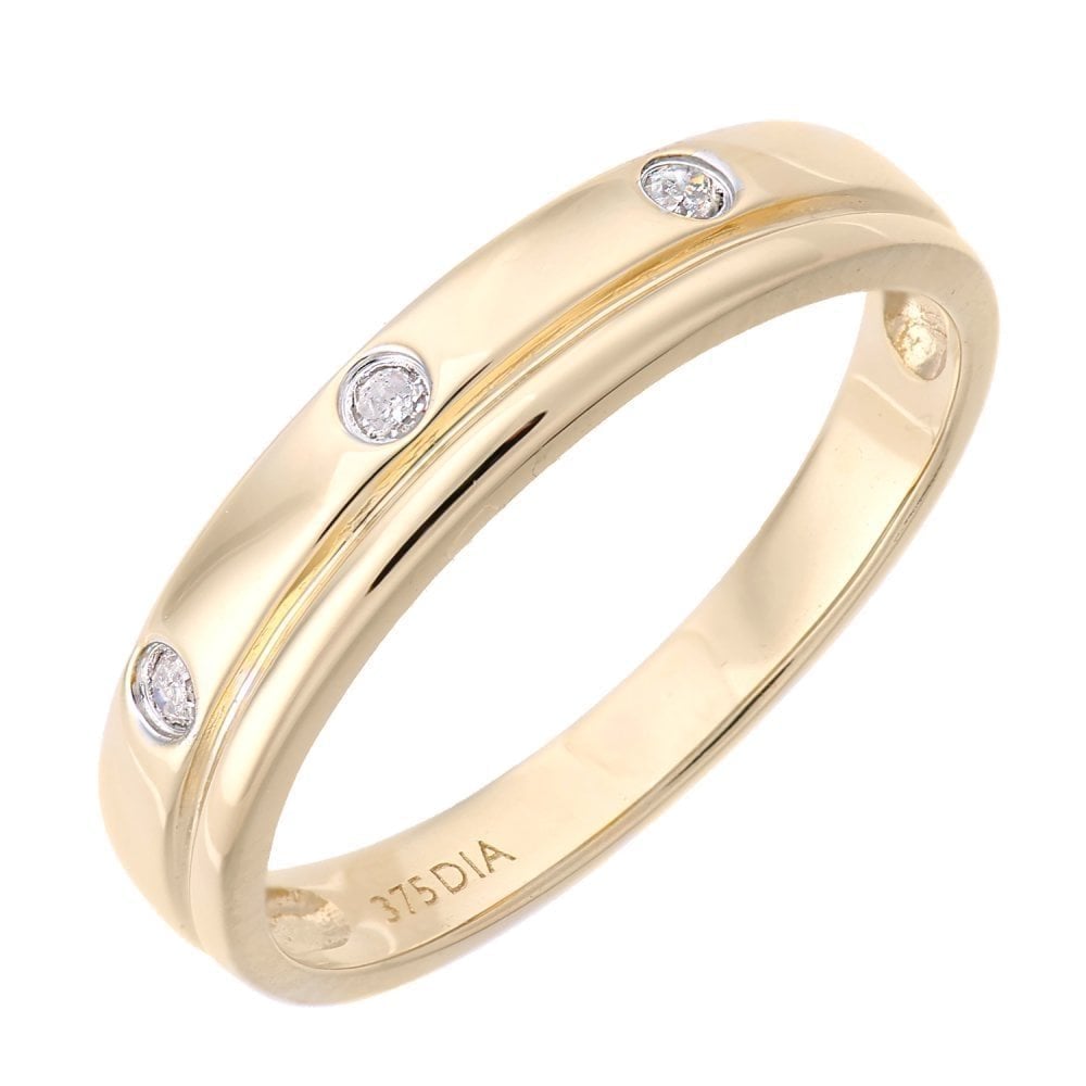 9ct Gold Natural Diamond Flush Set Wedding Band Ring