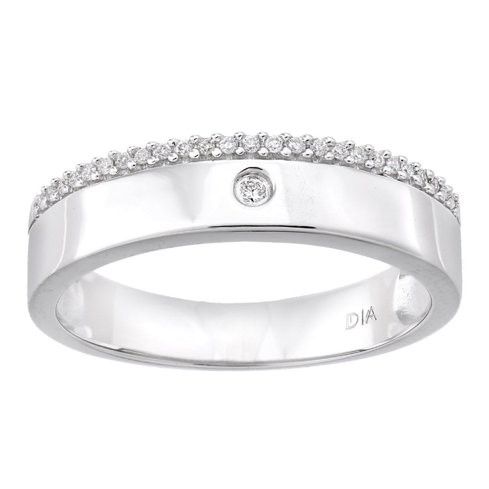 9ct White Gold 0.10 Carat Natural Diamond Wide Wedding Band Ring