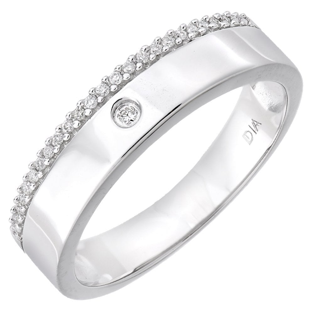 9ct White Gold 0.10 Carat Natural Diamond Wide Wedding Band Ring