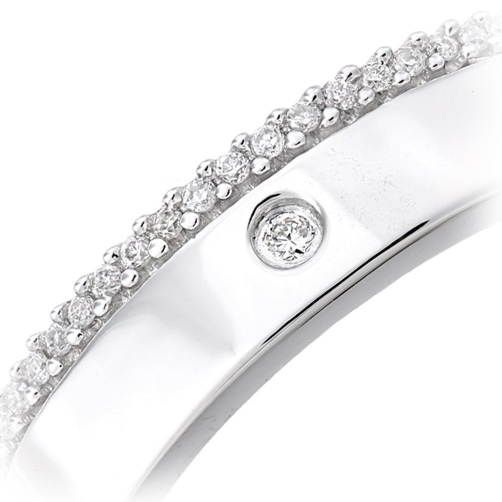 9ct White Gold 0.10 Carat Natural Diamond Wide Wedding Band Ring