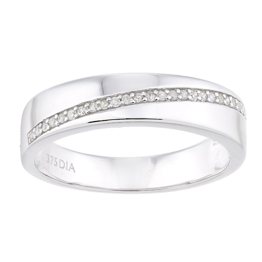 9ct White Gold Natural Diamond Braod Wedding Band Ring