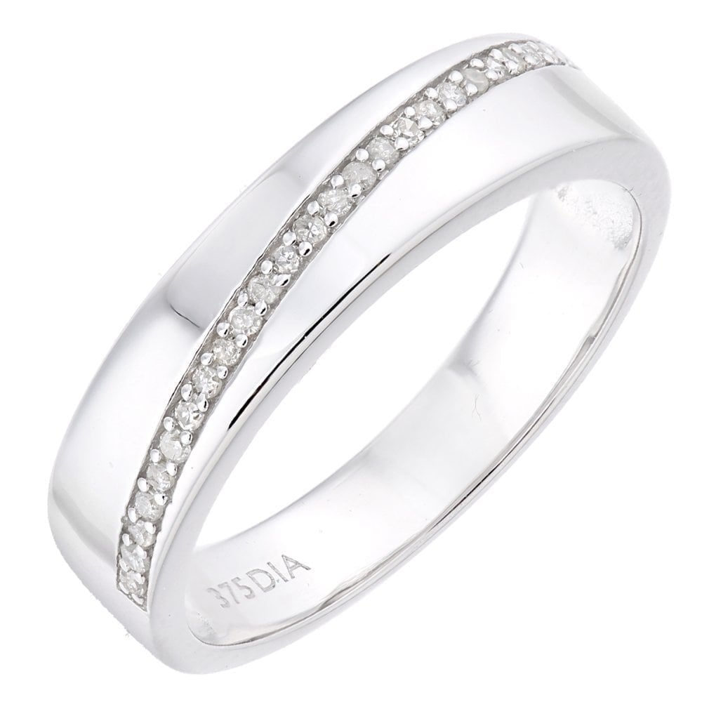 9ct White Gold Natural Diamond Braod Wedding Band Ring