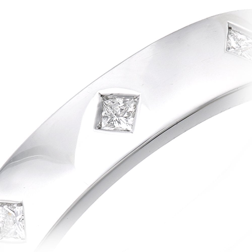 9ct White Gold 0.12 Carat Natural Diamond Flush Set Princess Wide Wedding Band Ring