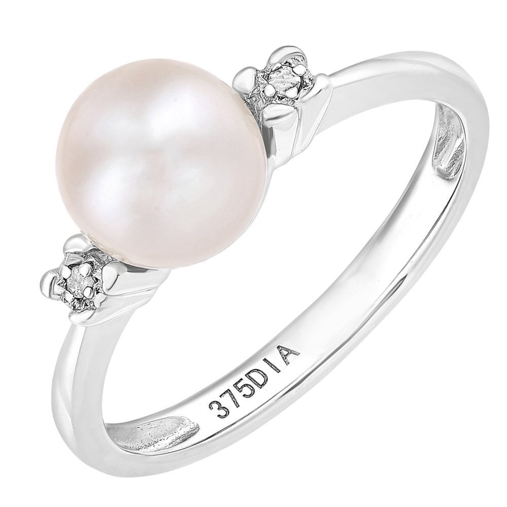 9ct White Gold 0.01ct Diamond And Cultured Pearl Ring