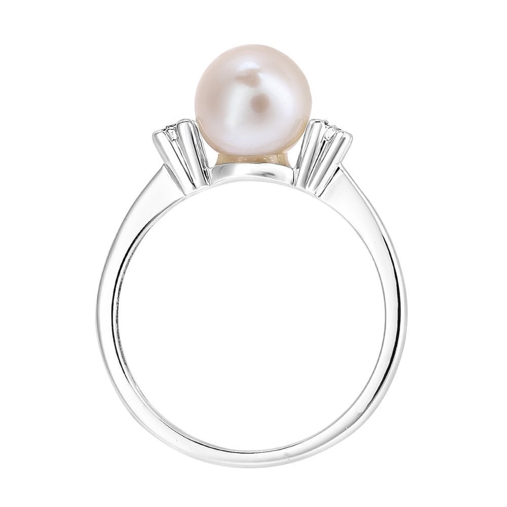 9ct White Gold 0.01ct Diamond And Cultured Pearl Ring