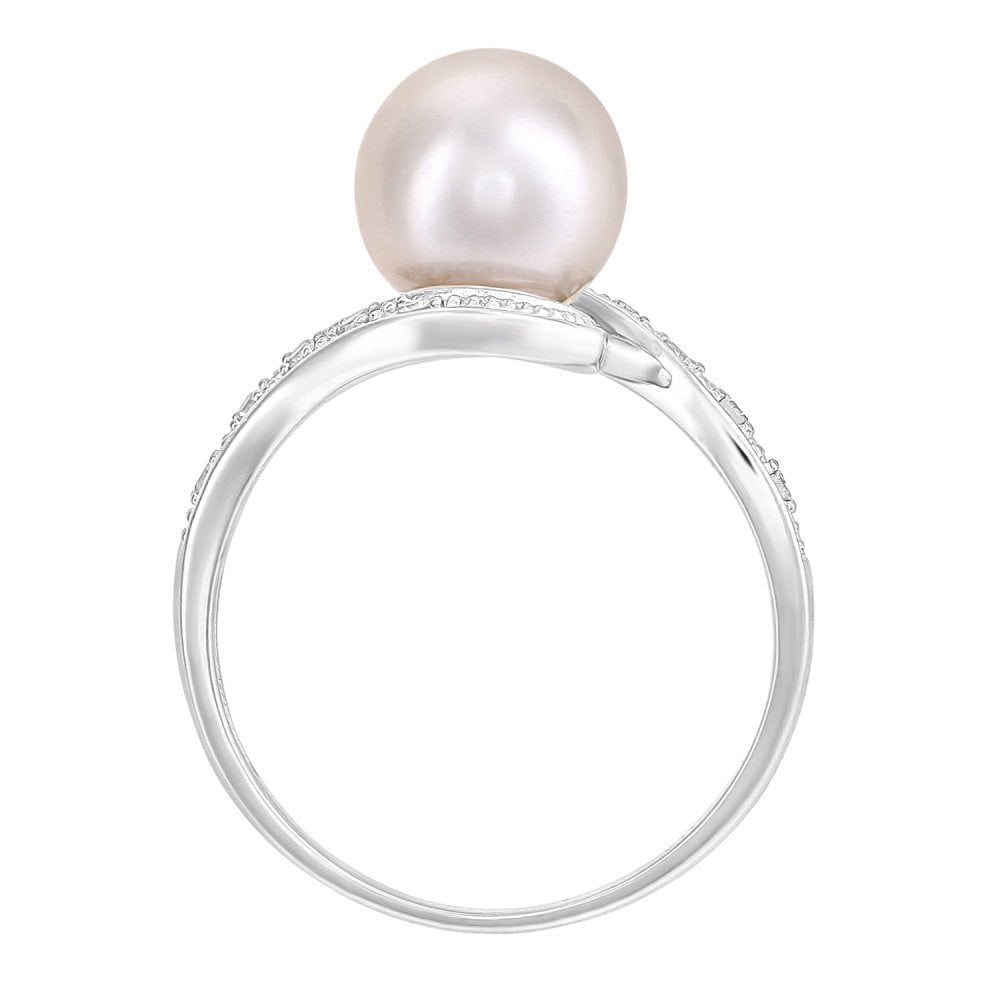 9ct White Gold 0.05ct Diamond And Cultured Pearl Ring