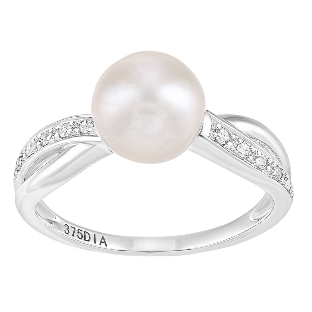 9ct White Gold 0.05ct Diamond And Cultured Pearl Ring