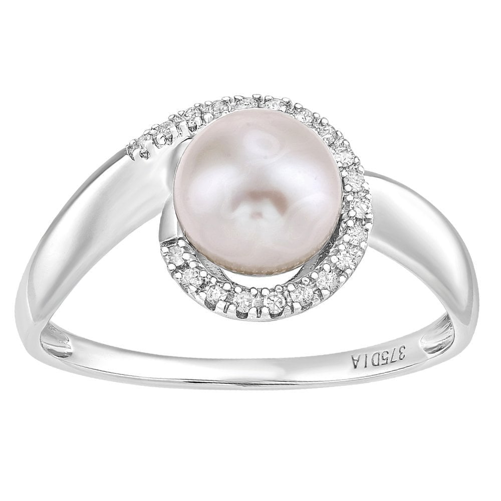 9ct White Gold 0.08ct Diamond And Cultured Pearl Ring