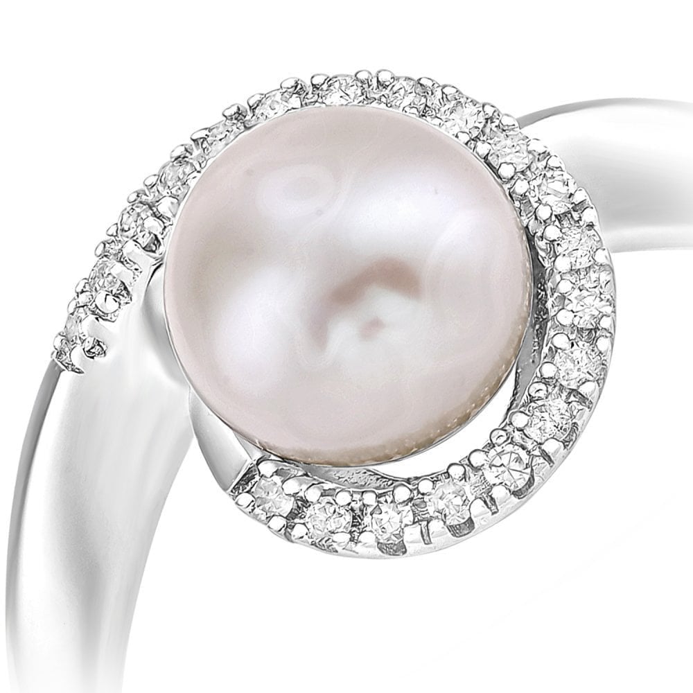 9ct White Gold 0.08ct Diamond And Cultured Pearl Ring