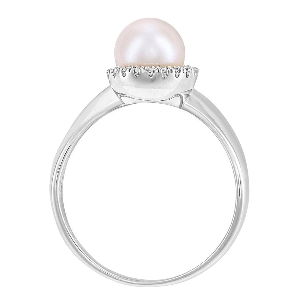 9ct White Gold 0.08ct Diamond And Cultured Pearl Ring