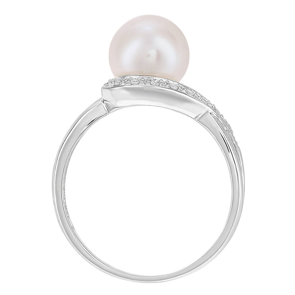 9ct White Gold 0.02ct Diamond And Cultured Pearl Ring
