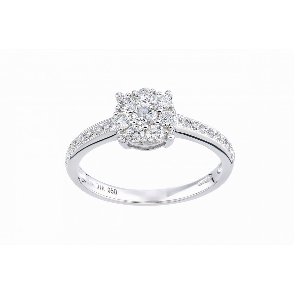 9ct White Gold 0.50 Carat Natural Diamond Cluster Engagement Ring