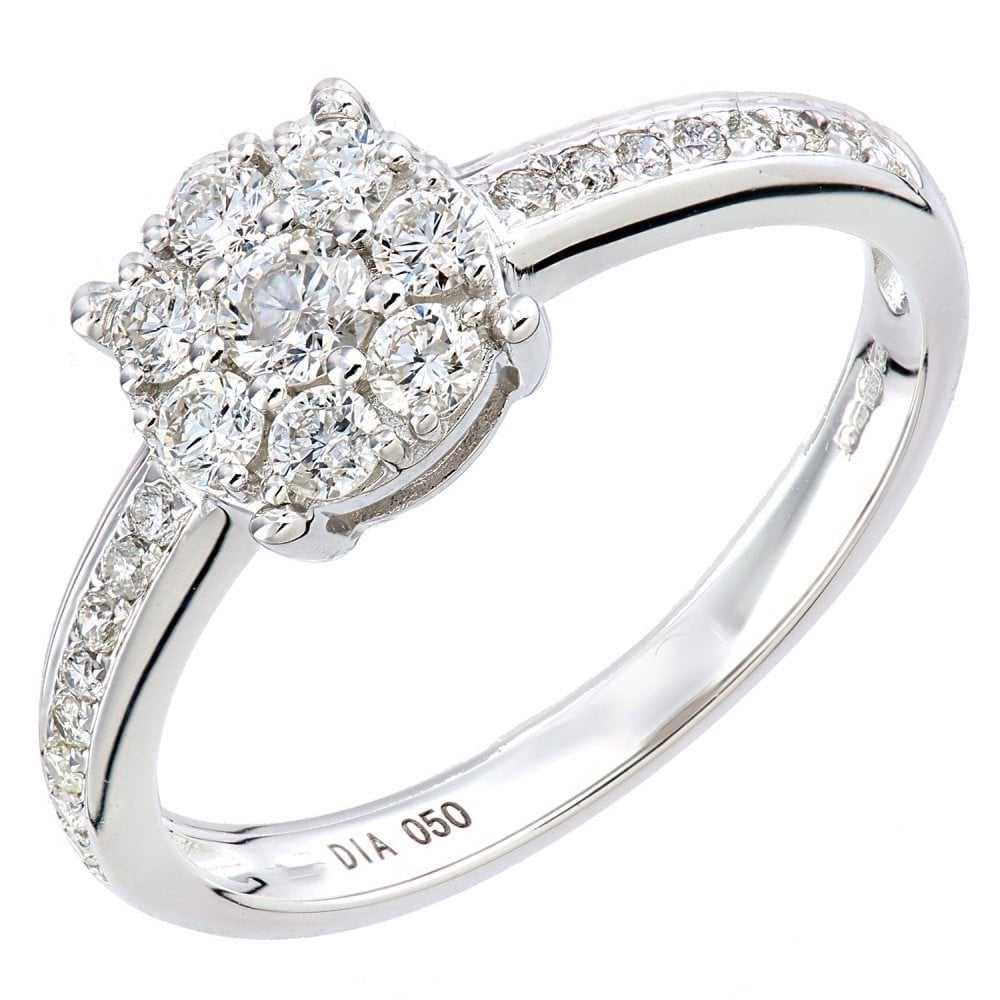 9ct White Gold 0.50 Carat Natural Diamond Cluster Engagement Ring