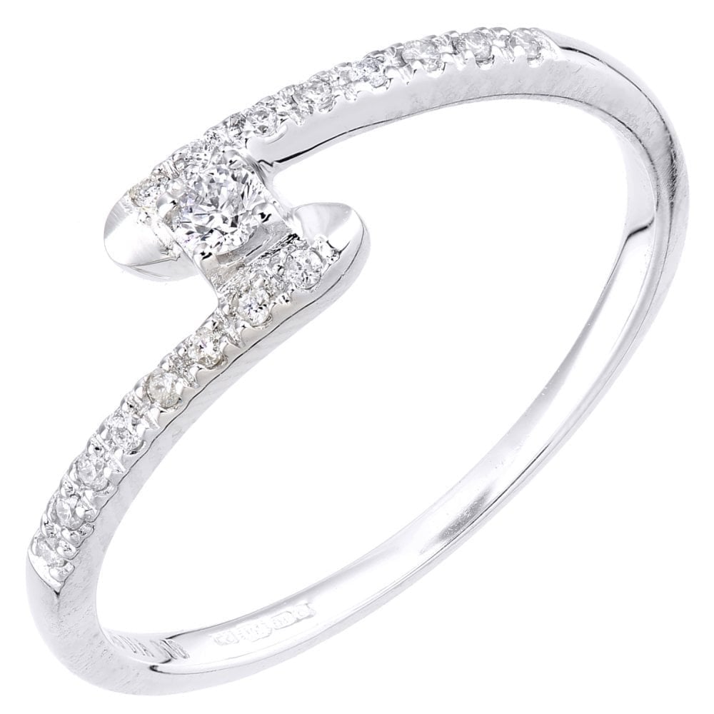 9ct White Gold 0.10 Carat Natural Diamond Bypass Engagement Ring