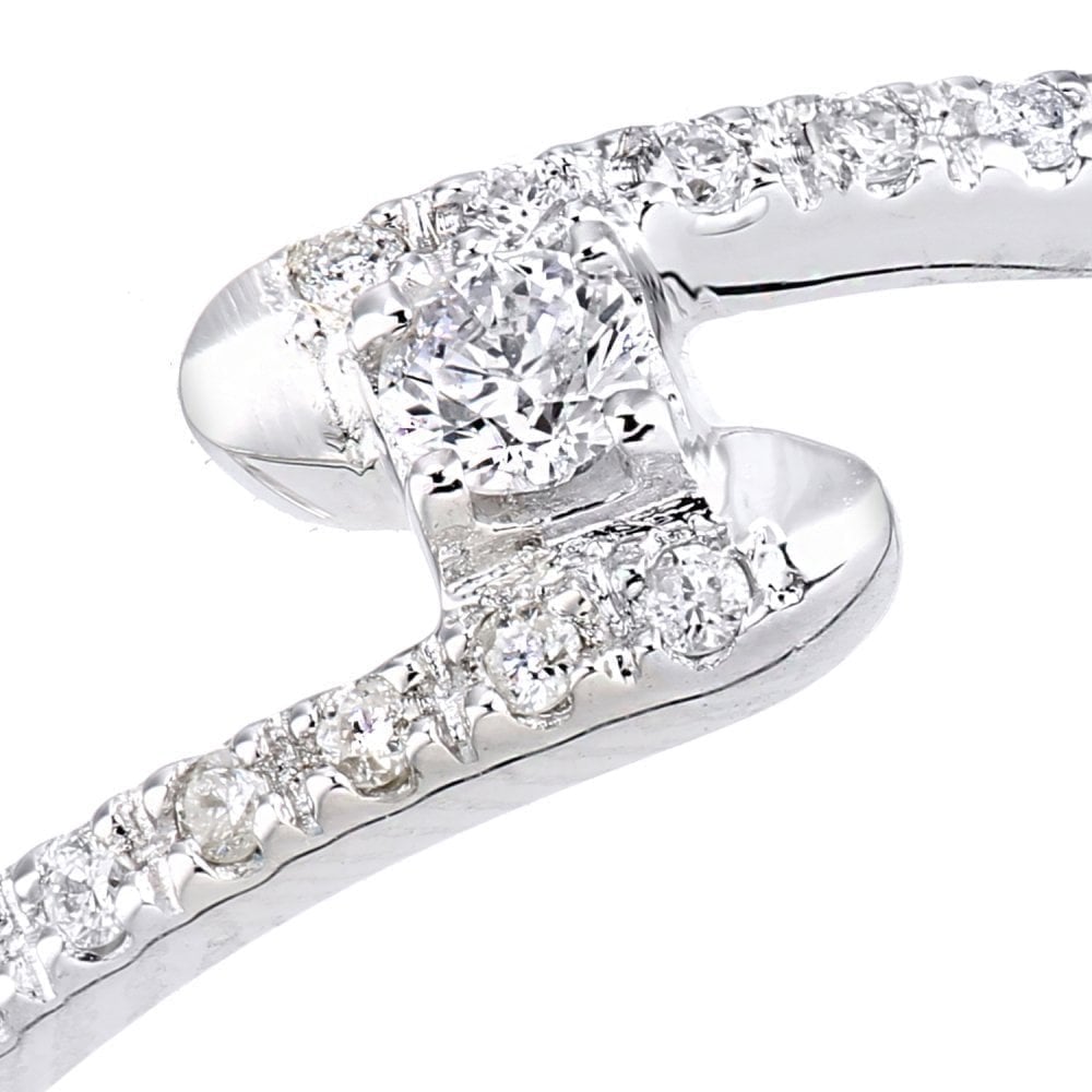 9ct White Gold 0.10 Carat Natural Diamond Bypass Engagement Ring