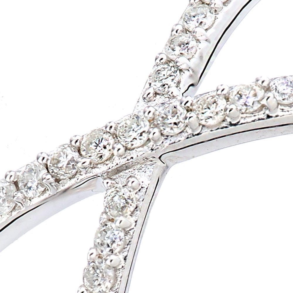 9ct White Gold 0.20 Carat Natural Diamond Crossover Cocktail Ring